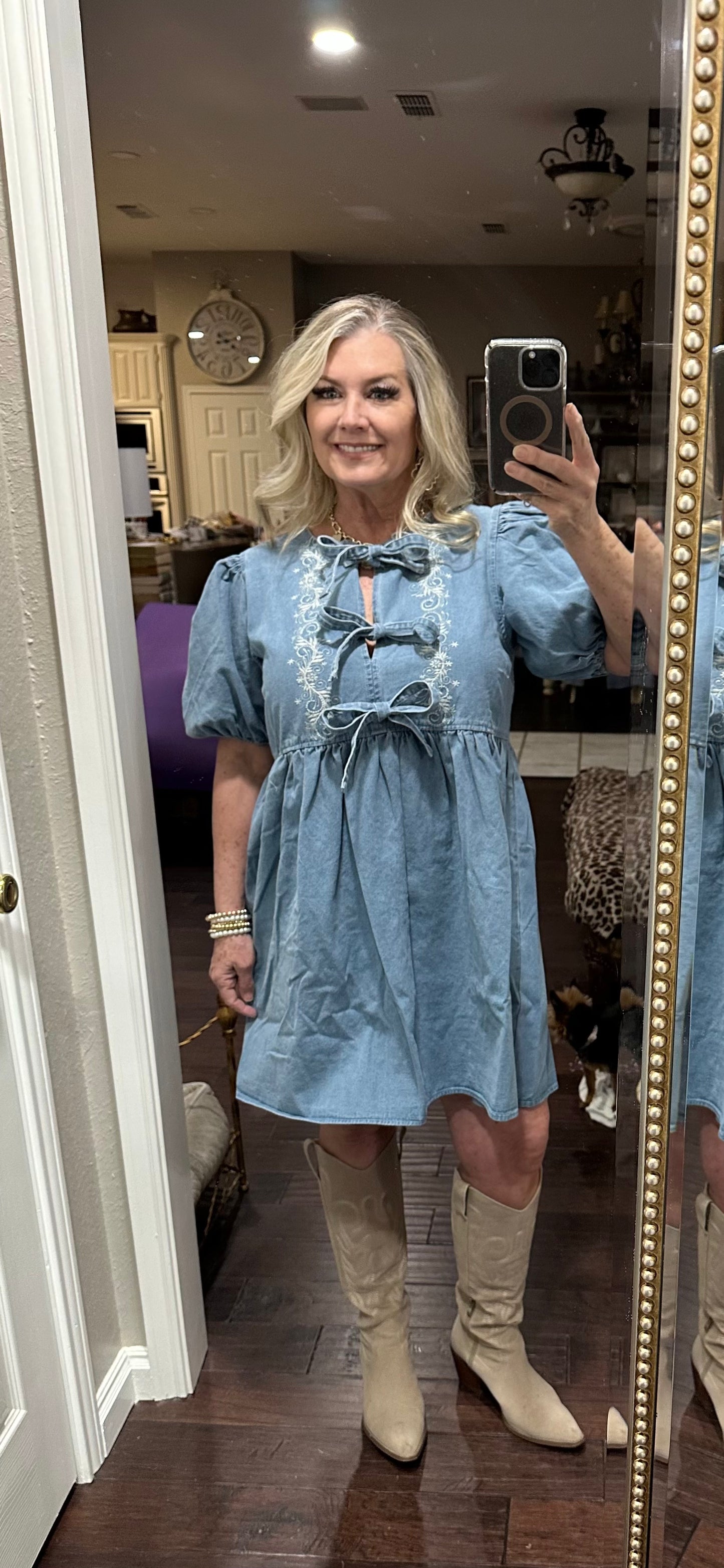 Denim stitch dress