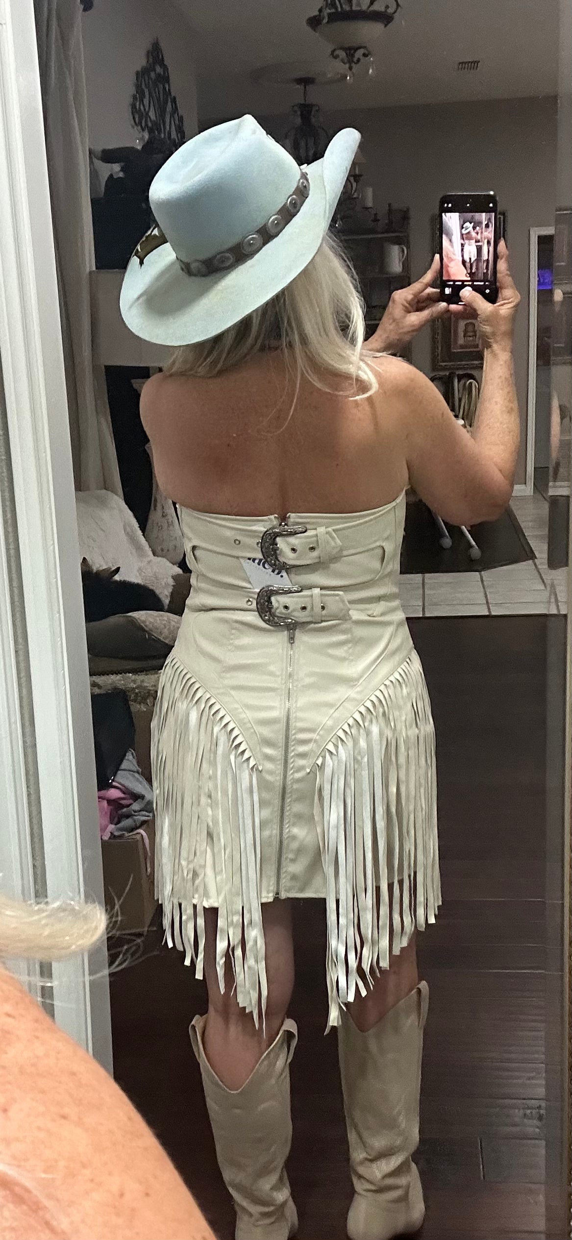 Stone pleather fringe dress