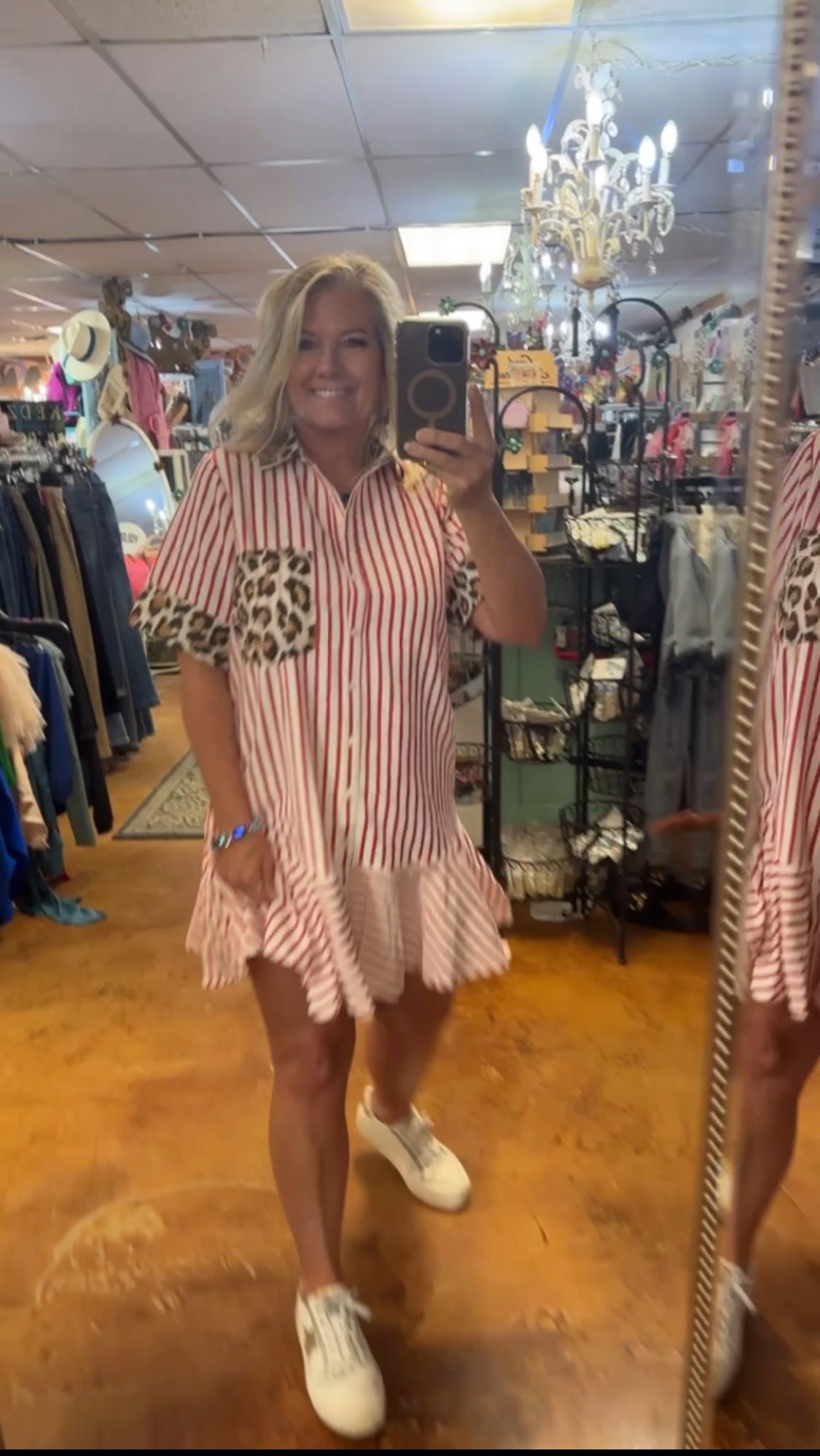 Leopard pocket striped dress