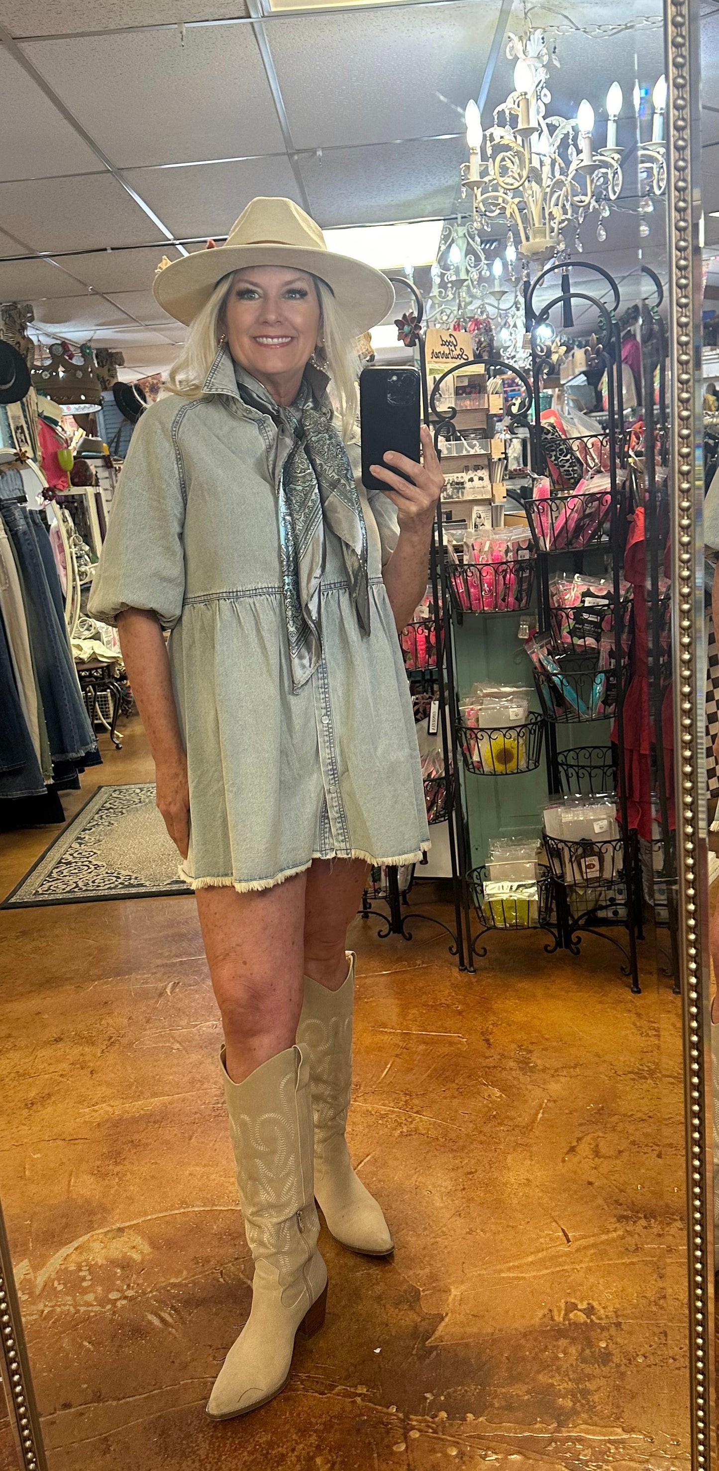 Denim pearl snap dress