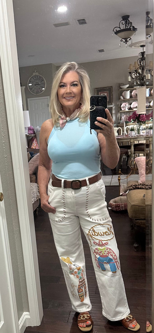 White cowboy pants
