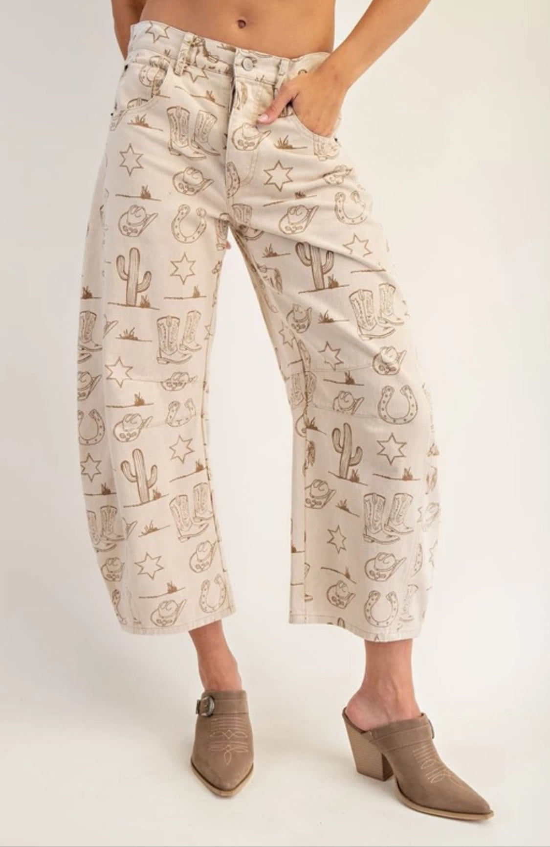 Almond print Barrel jean
