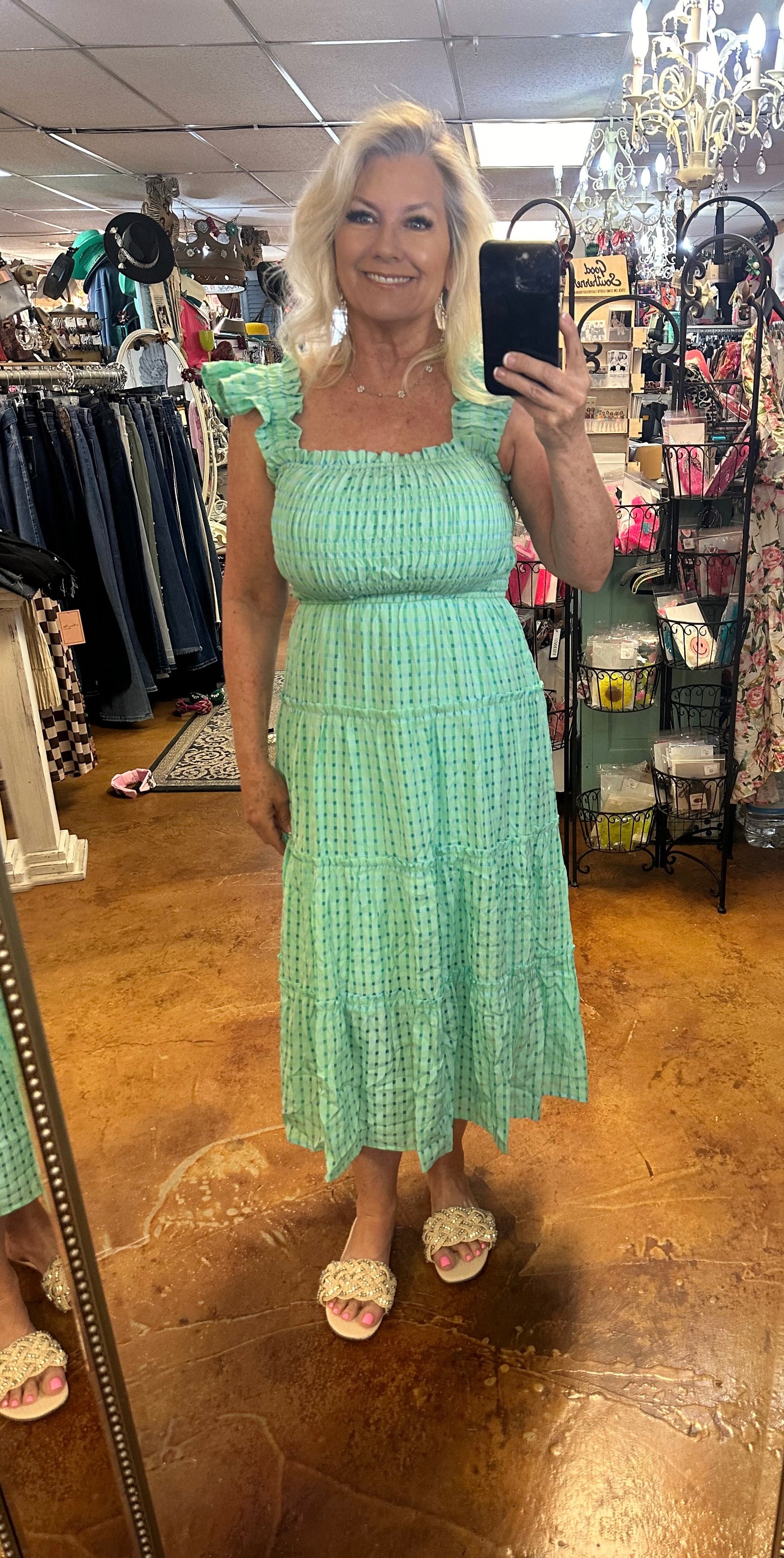 Seersucker green Midi