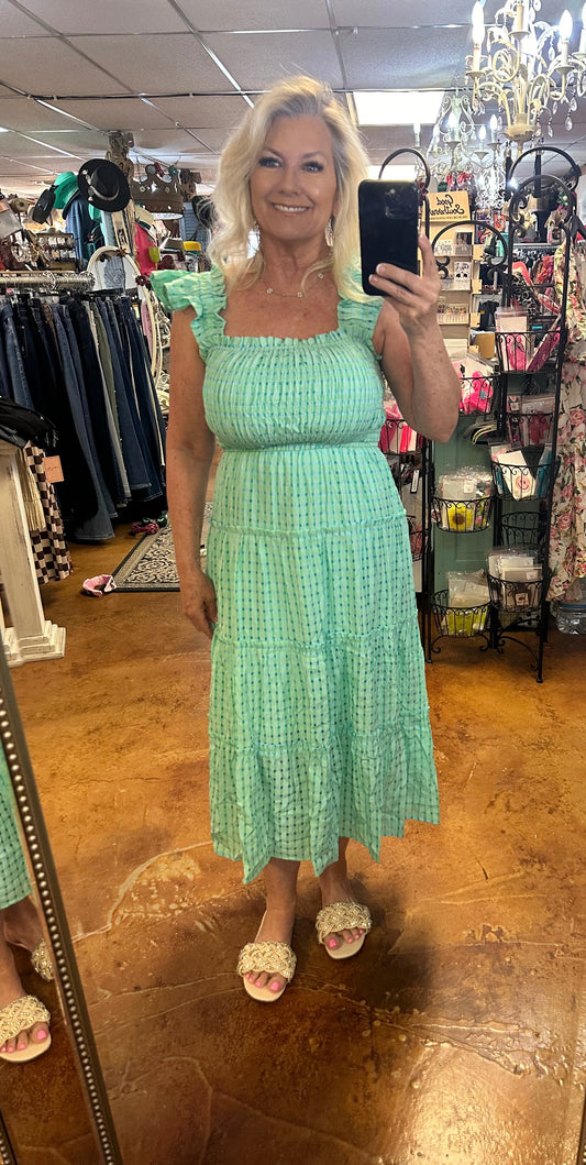 Seersucker green Midi
