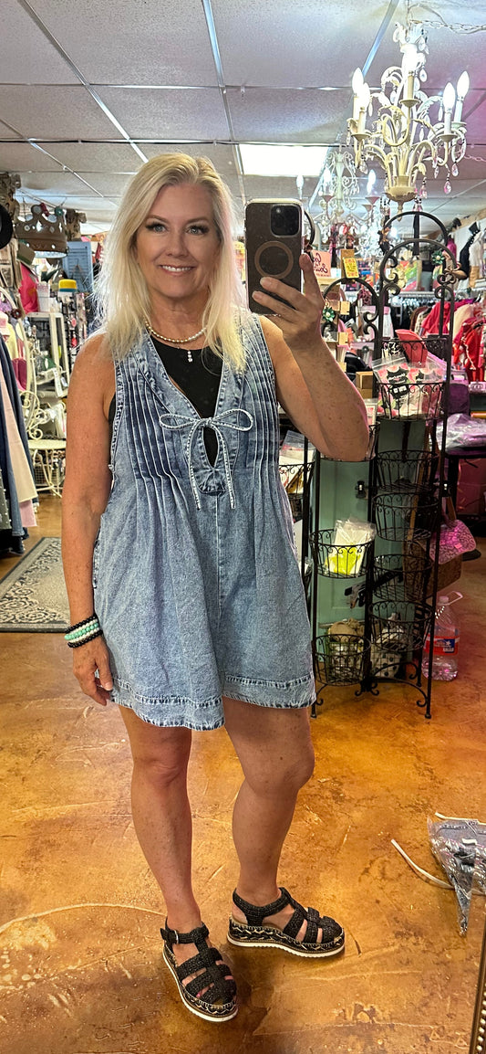 Denim Romper with tie