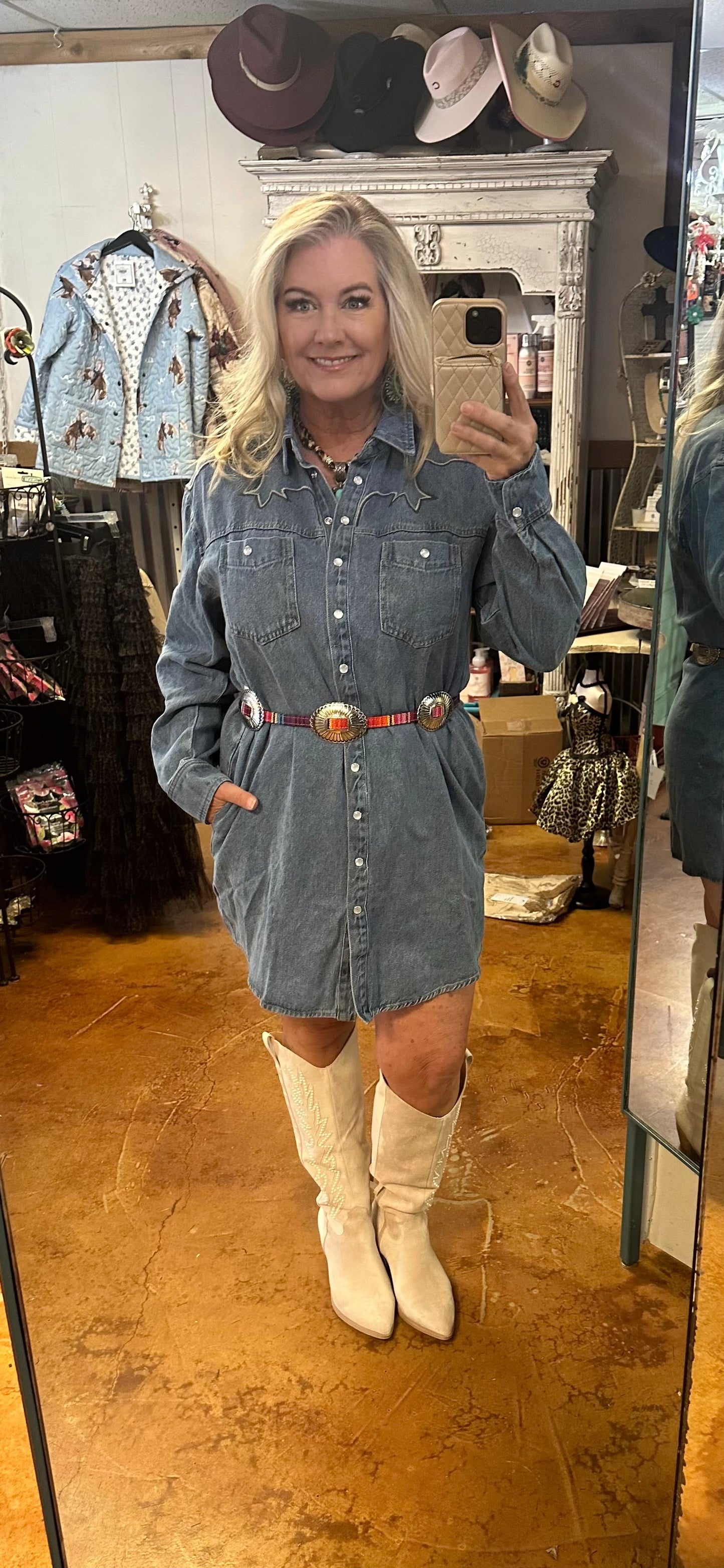 Denim pearl snap dress