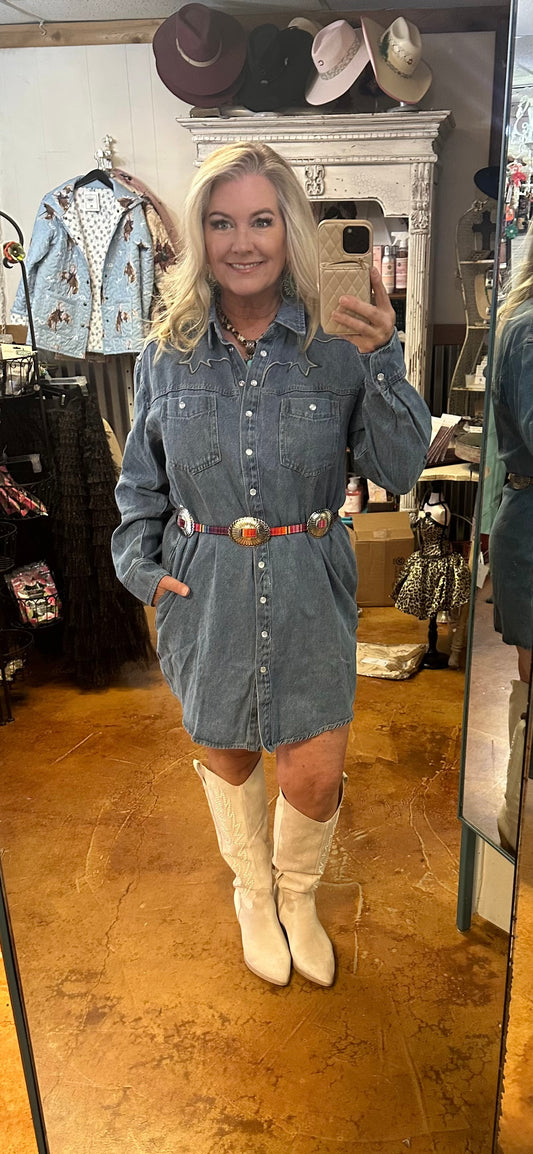Denim pearl snap dress