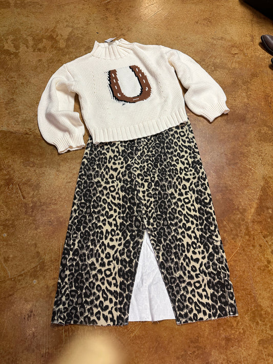 Leopard denim skirt