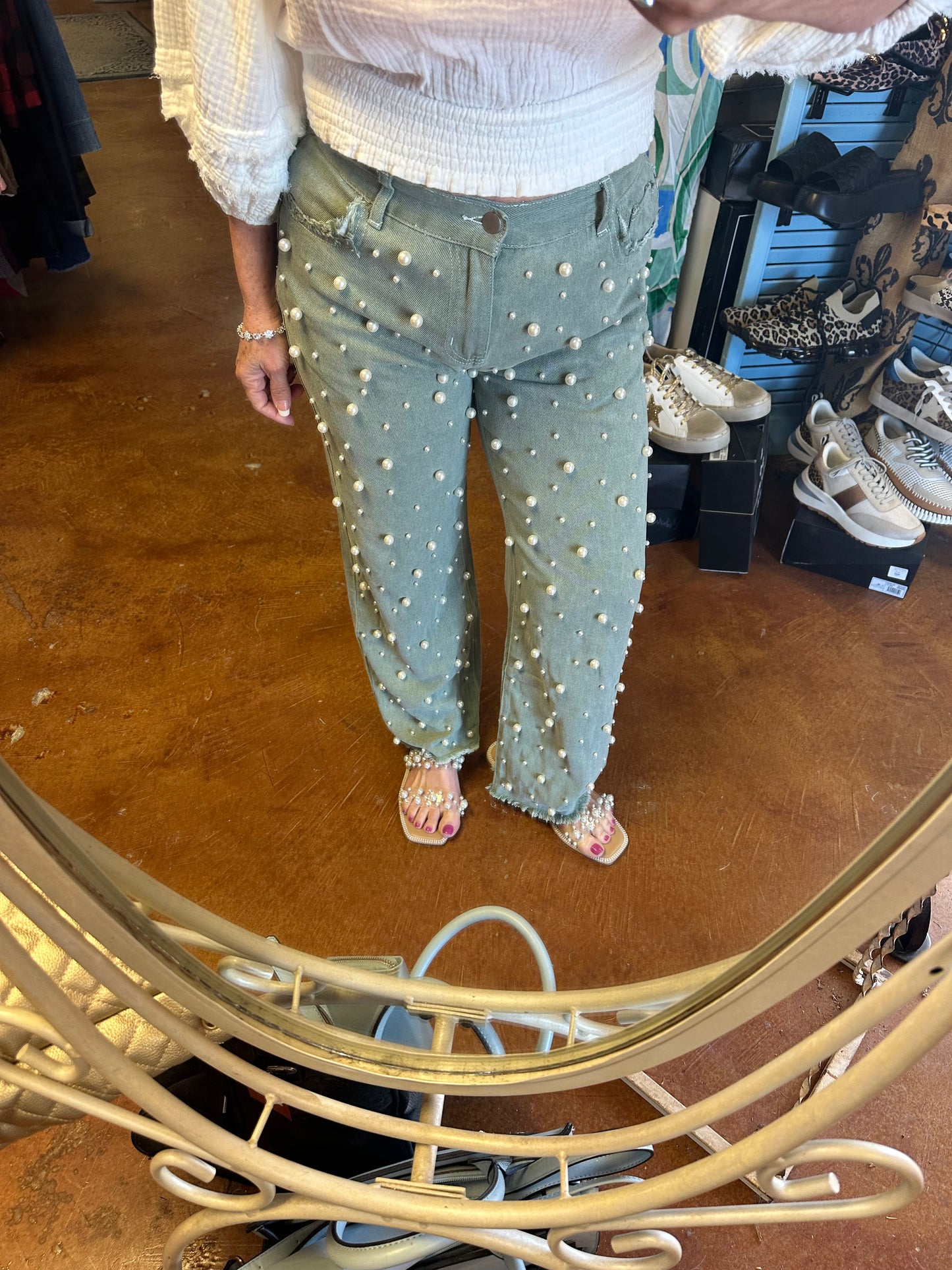 Pearl sage denim jeans