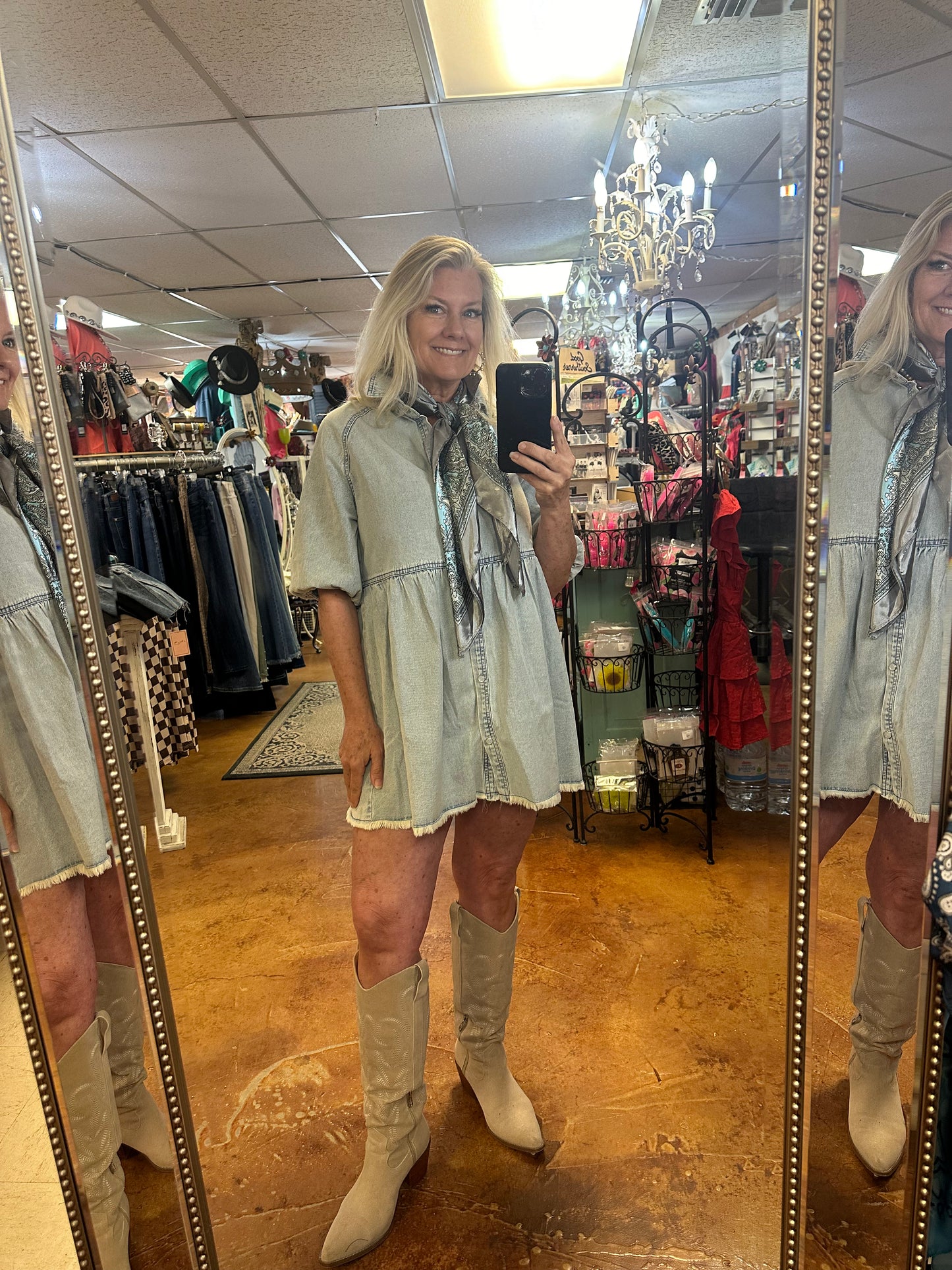 Denim pearl snap dress