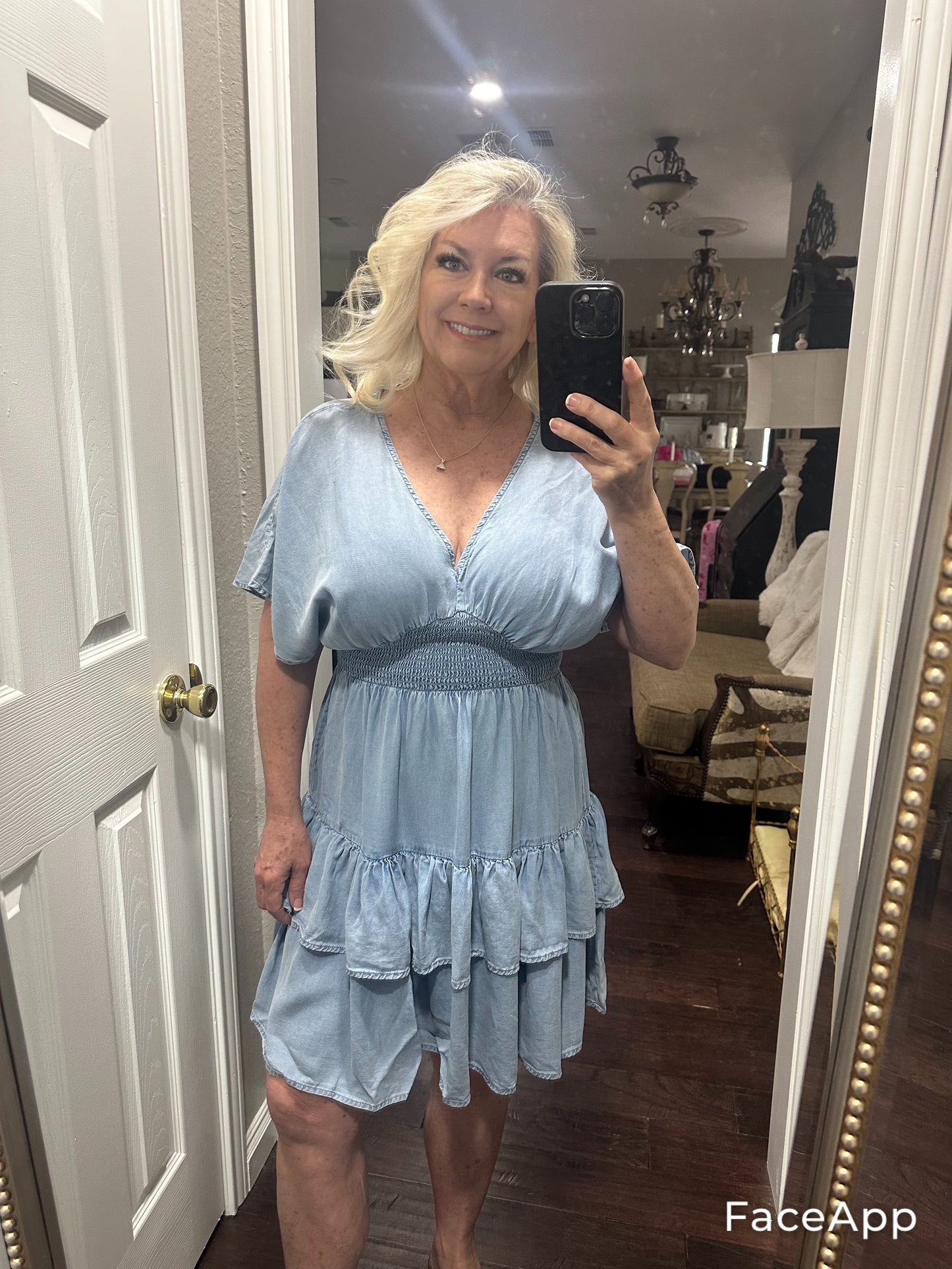 Ruffle denim dress
