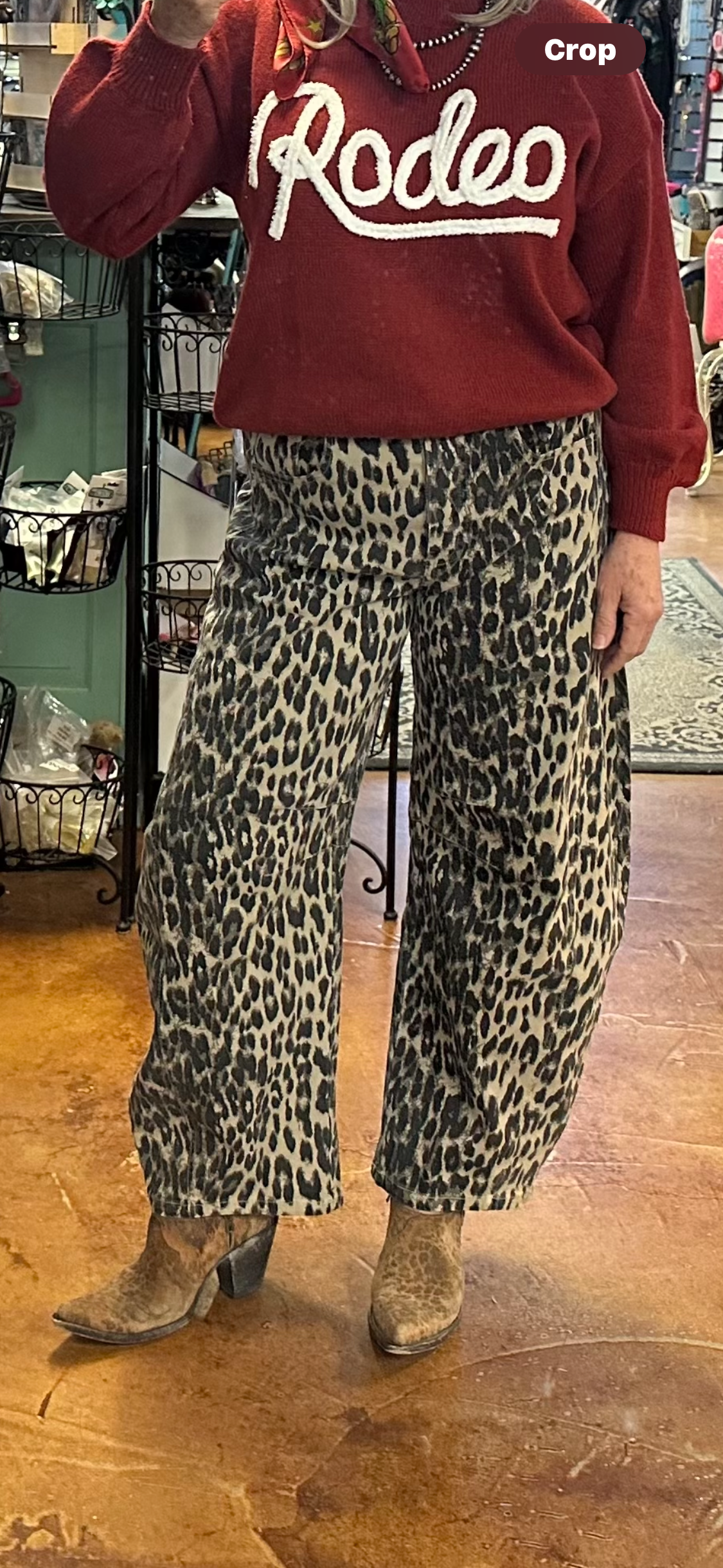 Leopard barrel cut denim