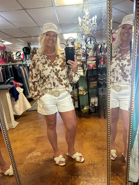 Cream cut off shorts