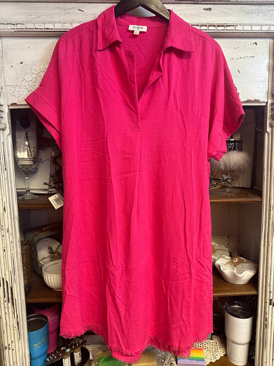 Linen pink shirt dress
