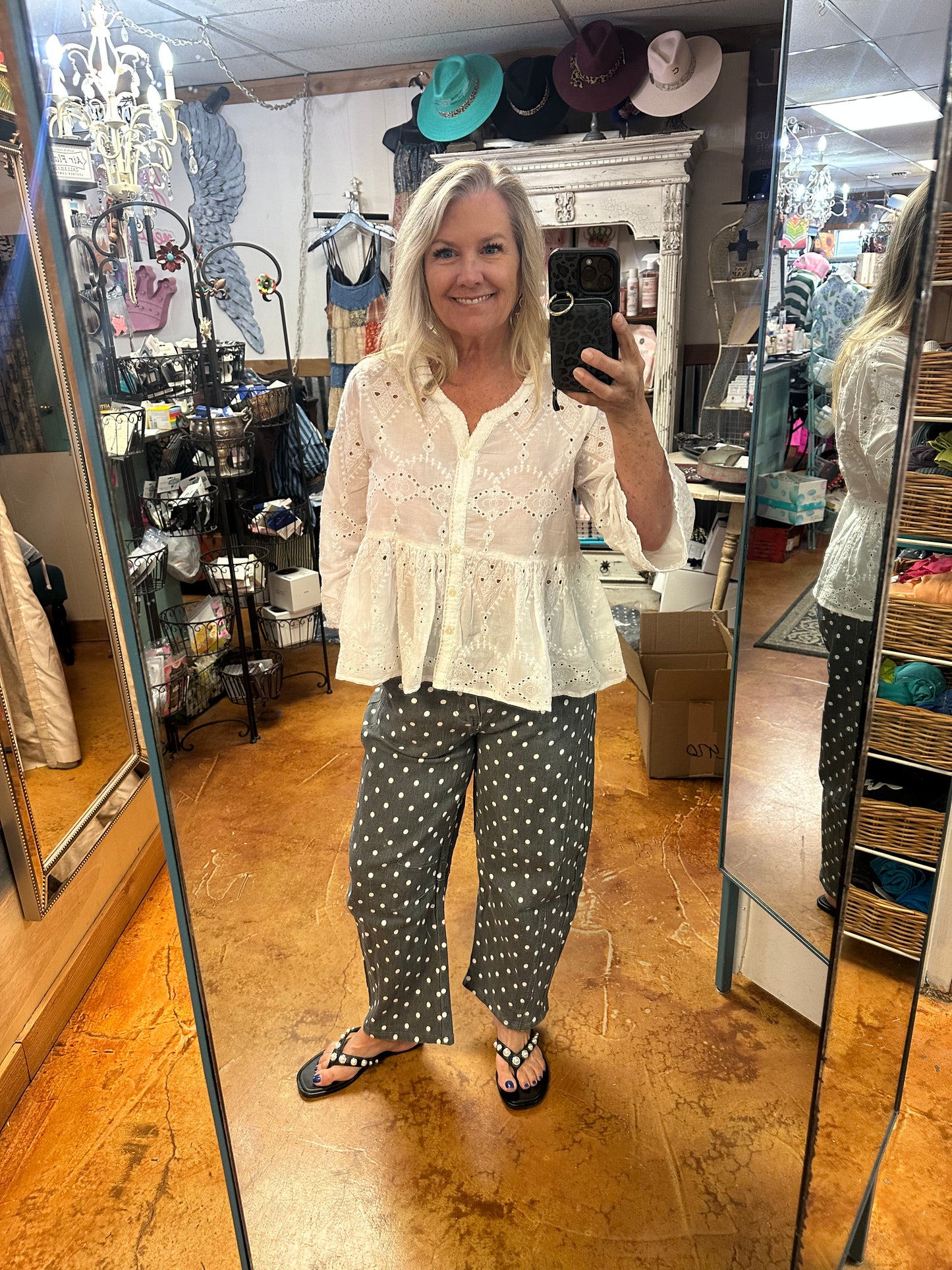 Polka dot barrel Jean